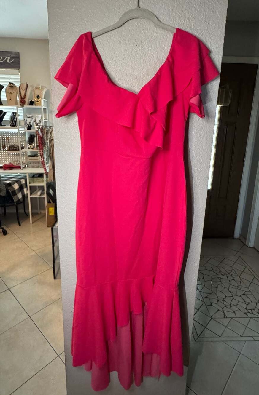 SHEIN Curve Pink Off-The-Shoulder Ruffle High-Low Maxi Dress Size 2XL